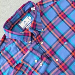 Southern Tide Mens Classic Fit Plaid Button Down Shirt Blue Purple Size Medium